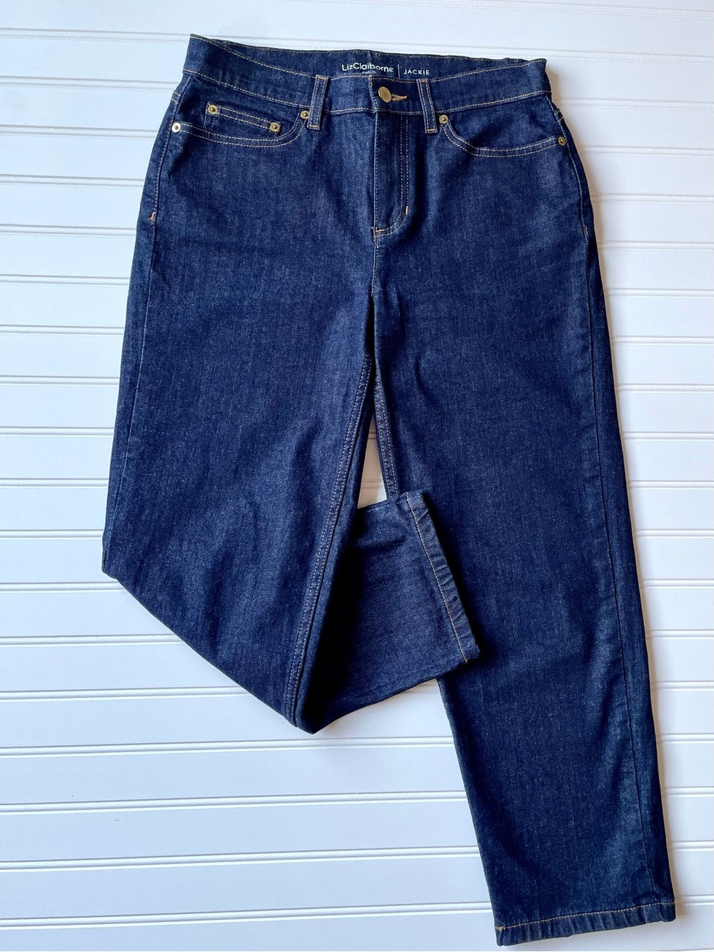Liz Claiborne Dark‎ Wash Straight Leg Jackie Denim Jeans Sz 6 Basic Capsule Prep